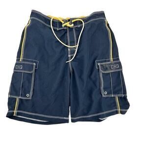 Timberland navy blue & yellow men's swim trunk shorts pockets summer size large